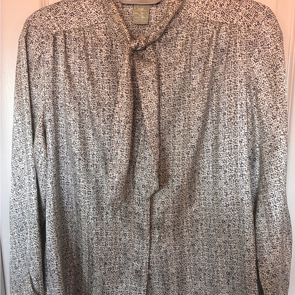 Black and White Printed Tie-Neck Blouse Evan Picone 10